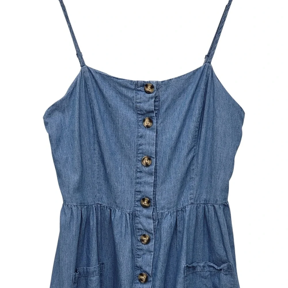 Denim Sundress XL Button Front Midi  Blue Coastal Granddaughter Cottagecore